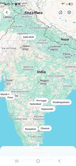 Discover map showing cities across India