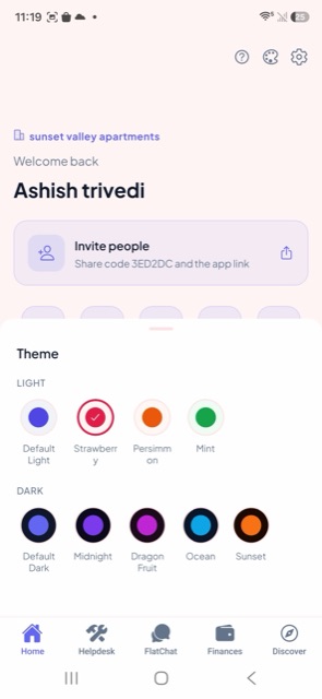 Flatment theme picker with light and dark color options
